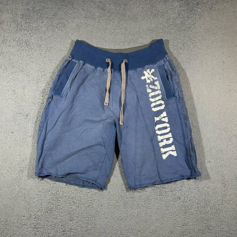 Y2k Zoo York Men's Medium Drawstring Blue Cotton Fleece Shorts #3373